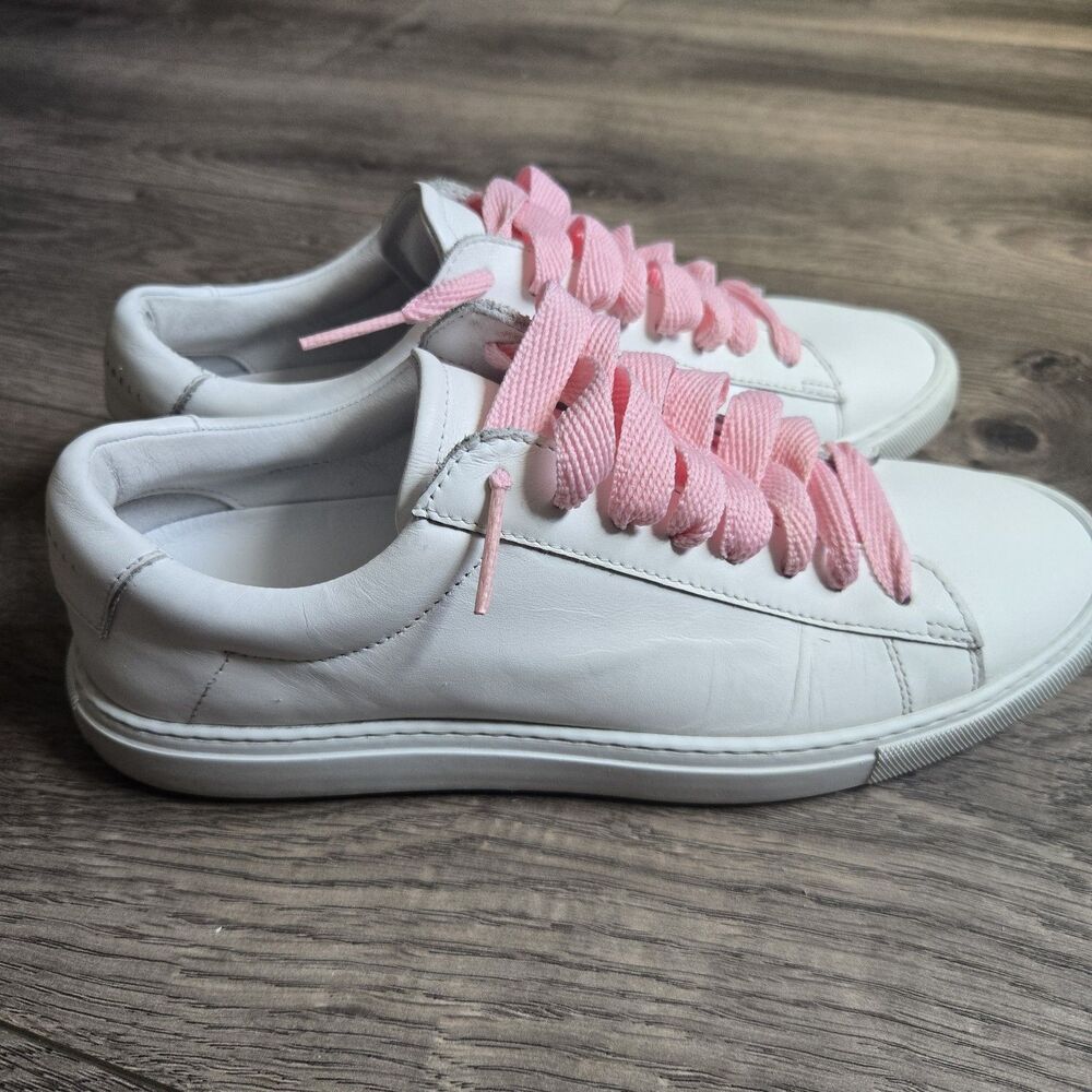 Oliver Cabell Low 1 White Leather Sneakers Pink Laces Sz 38 US 8 Made in Italy